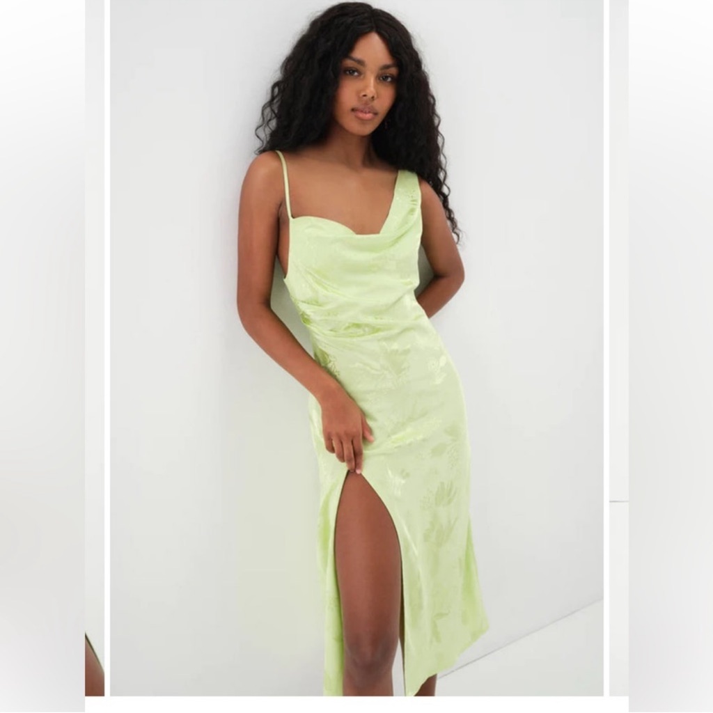 For Love & Lemons Ilana Midi Satin Slip Dress $239 Nwt Size Xs In Green Revolve
